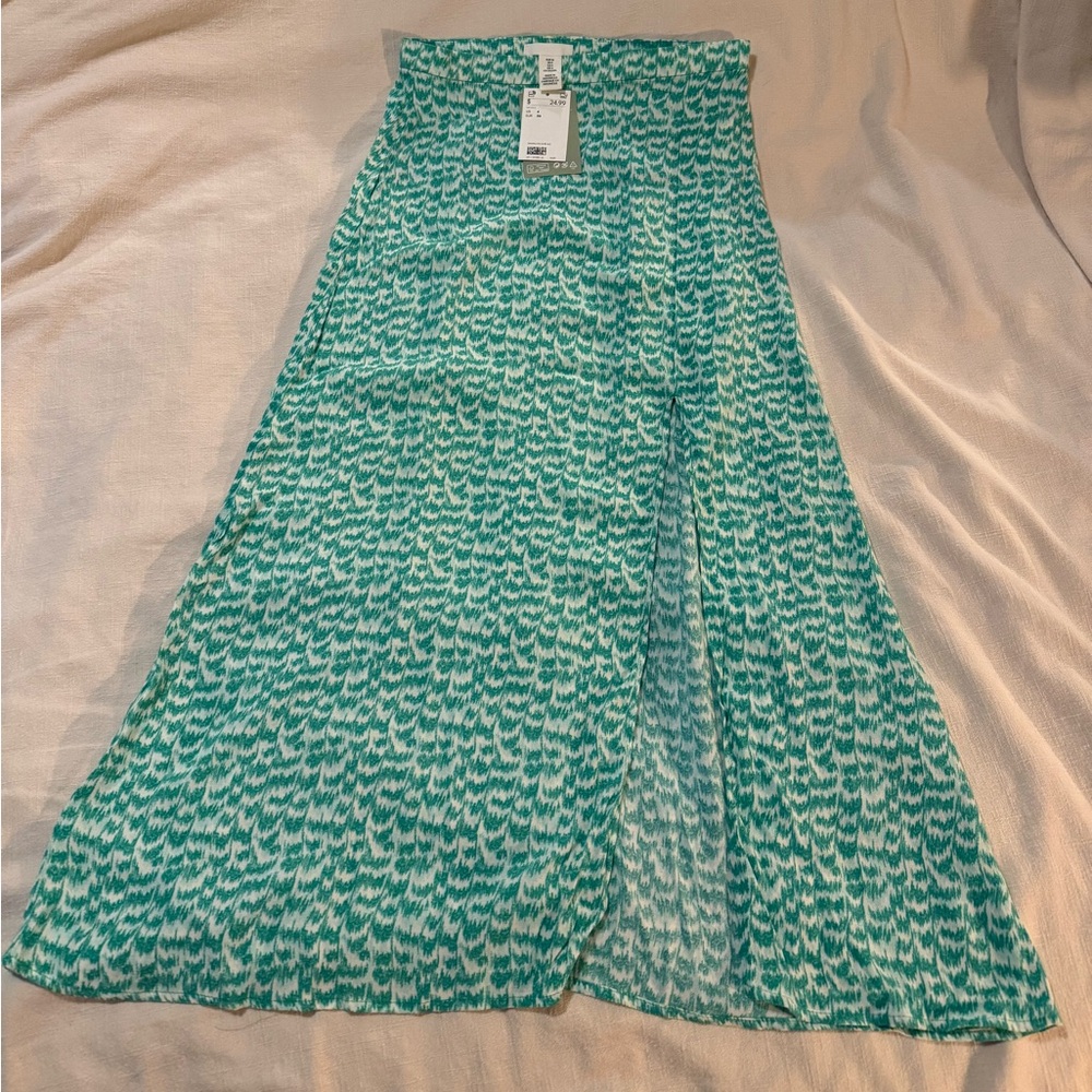 H&M Patterned Midi Straight Slit Skirt - Womens US 4